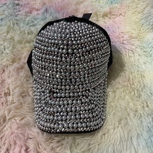 New blinked out with pearls black hat